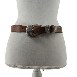 Vtg Navasota Brown Leather Belt Western Rodeo Distressed Med
